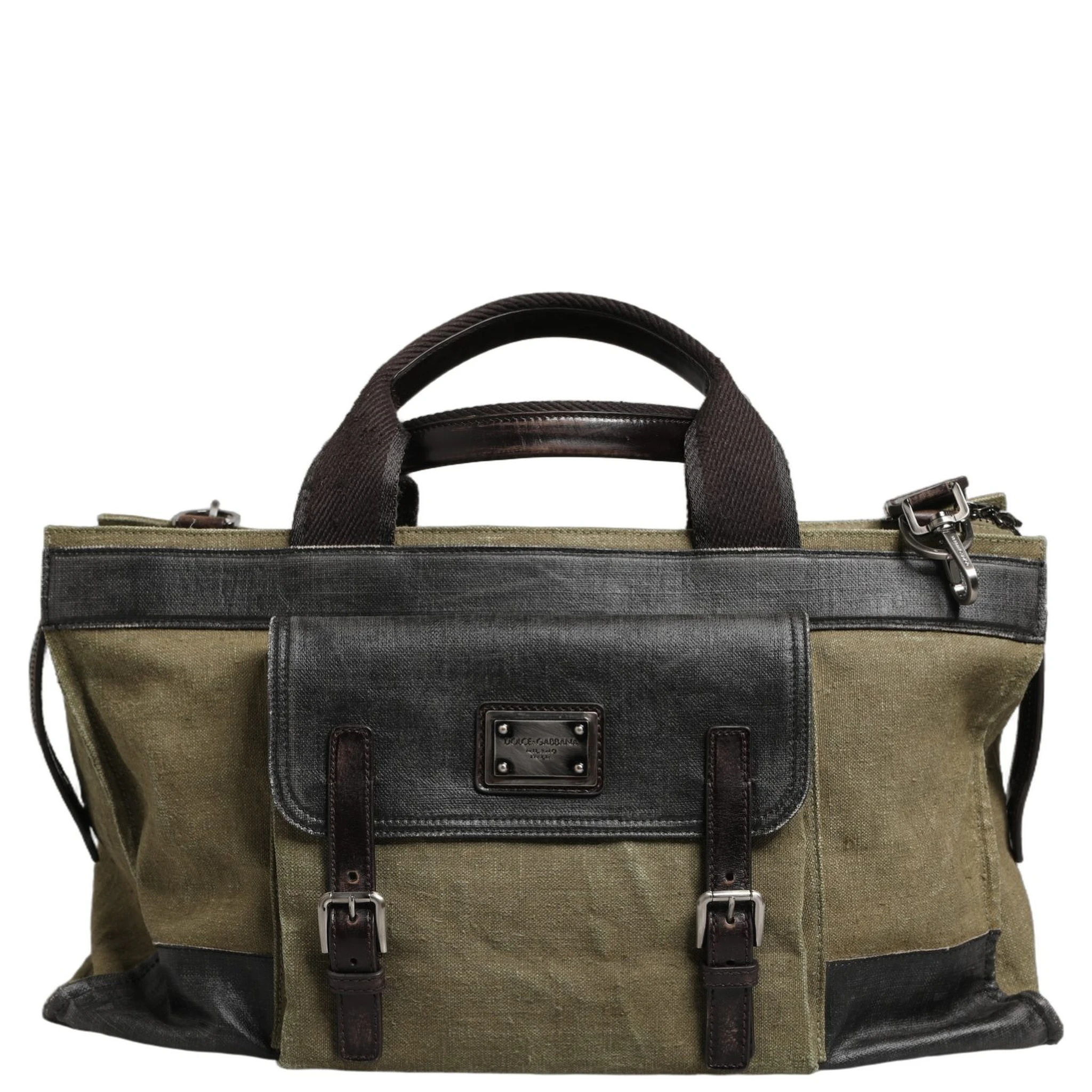 Military Green Two Tone Tote Duffel Shoulder Borse Bag