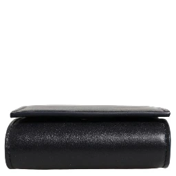 Black Calfskin Leather Logo Print Bifold CoinPurse Wallet