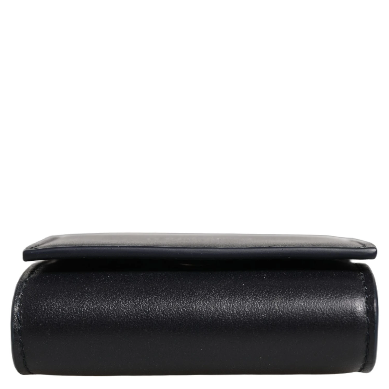 Black Calfskin Leather Logo Print Bifold CoinPurse Wallet