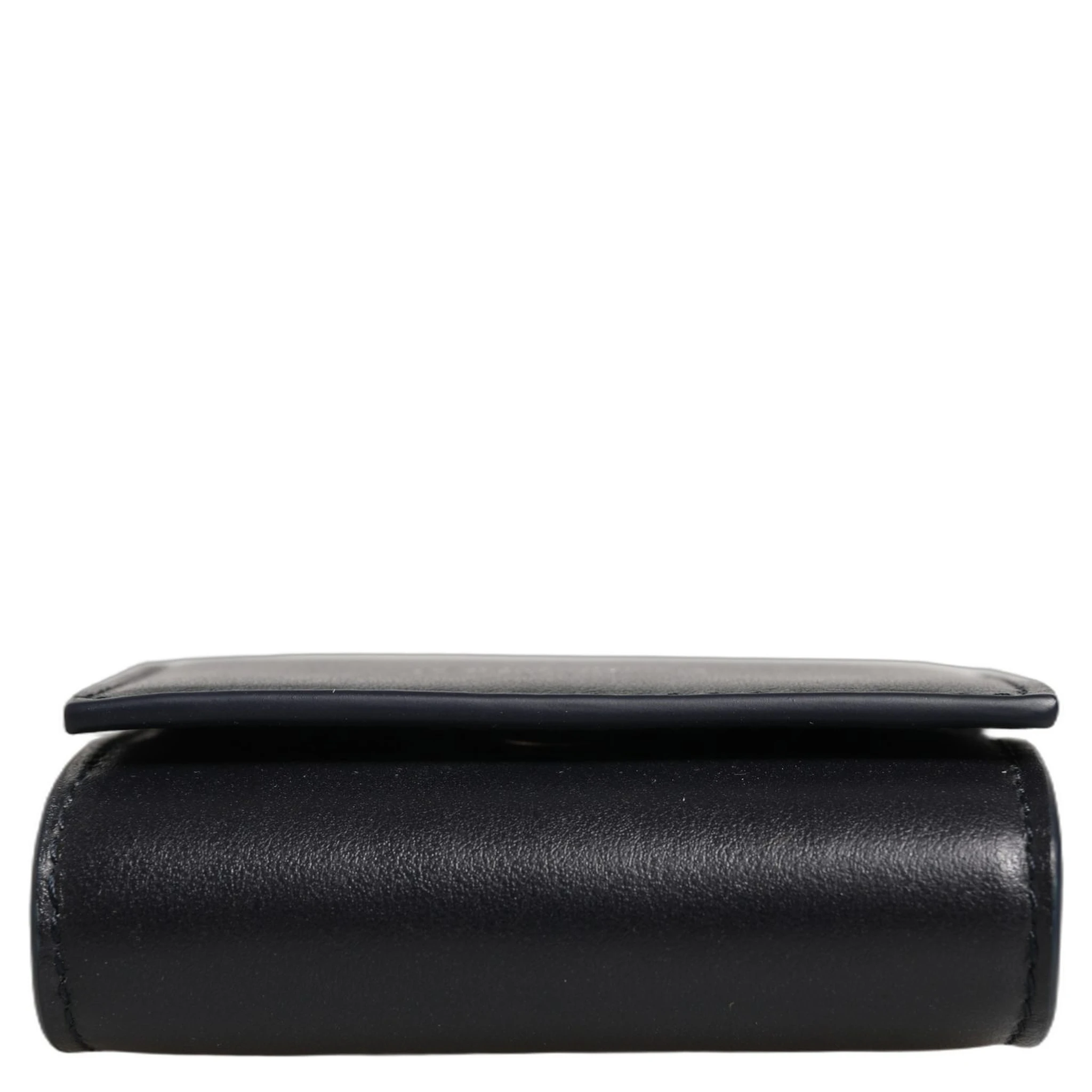 Black Calfskin Leather Logo Print Bifold CoinPurse Wallet