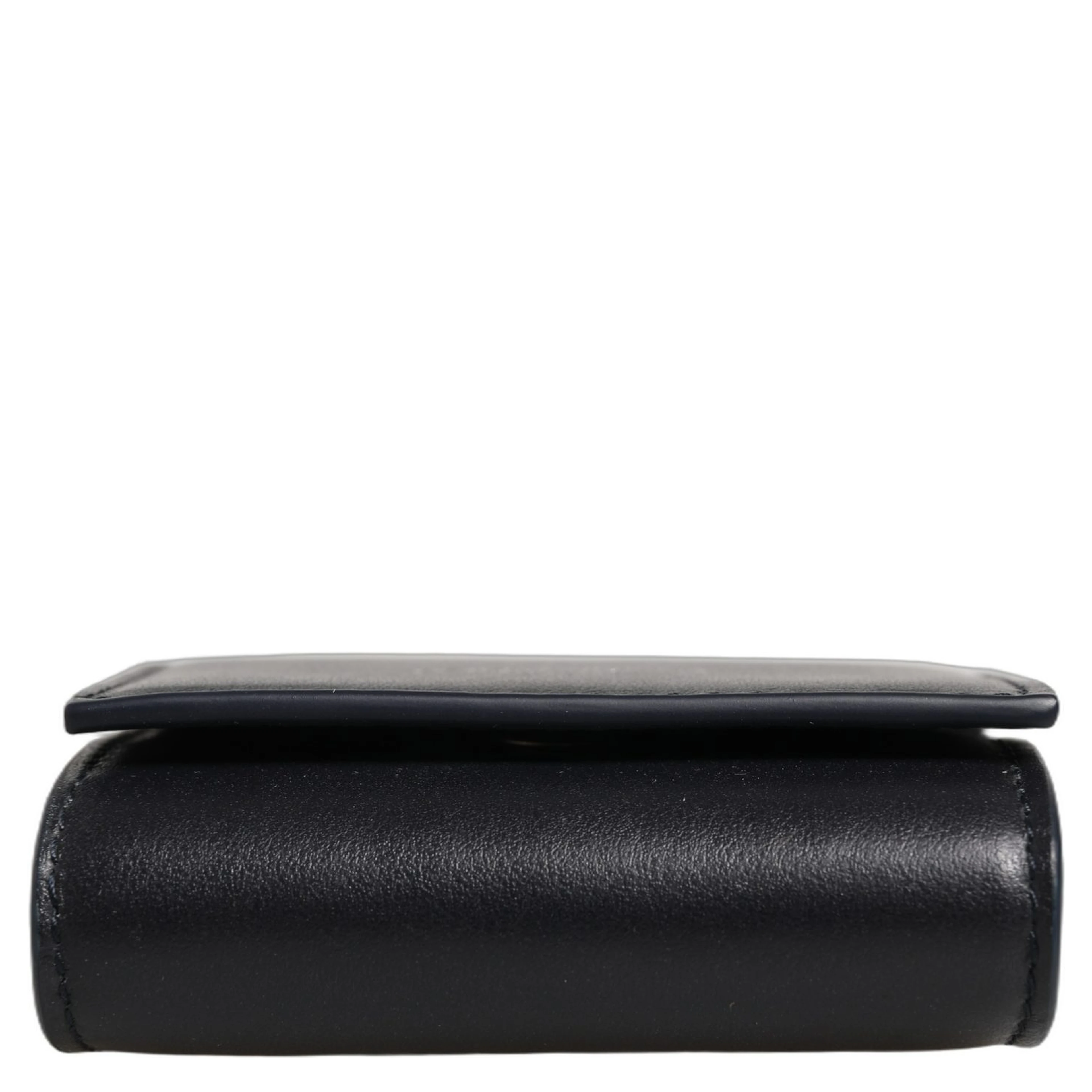 Black Calfskin Leather Logo Print Bifold CoinPurse Wallet