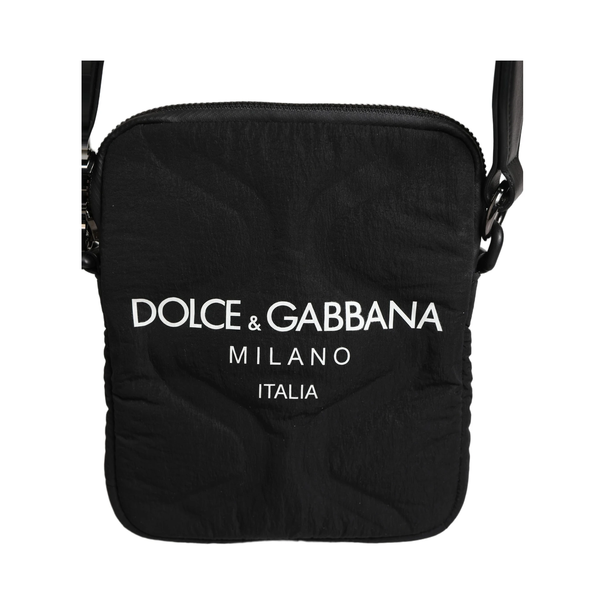 Black Nylon Rubberized Logo Print Crossbody Borse Bag