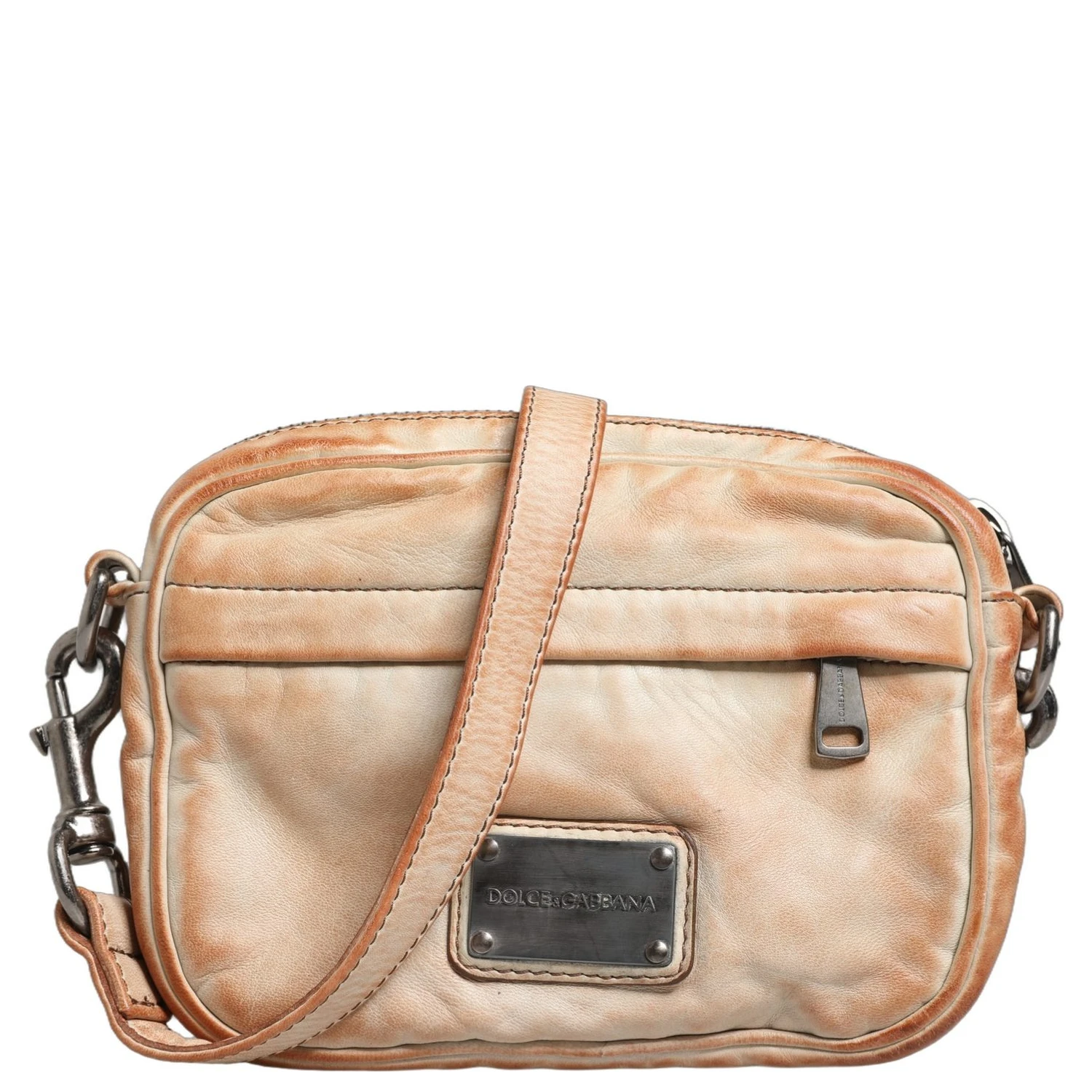 Beige Vintage Leather Logo Plaque Shoulder Borse Men Bag