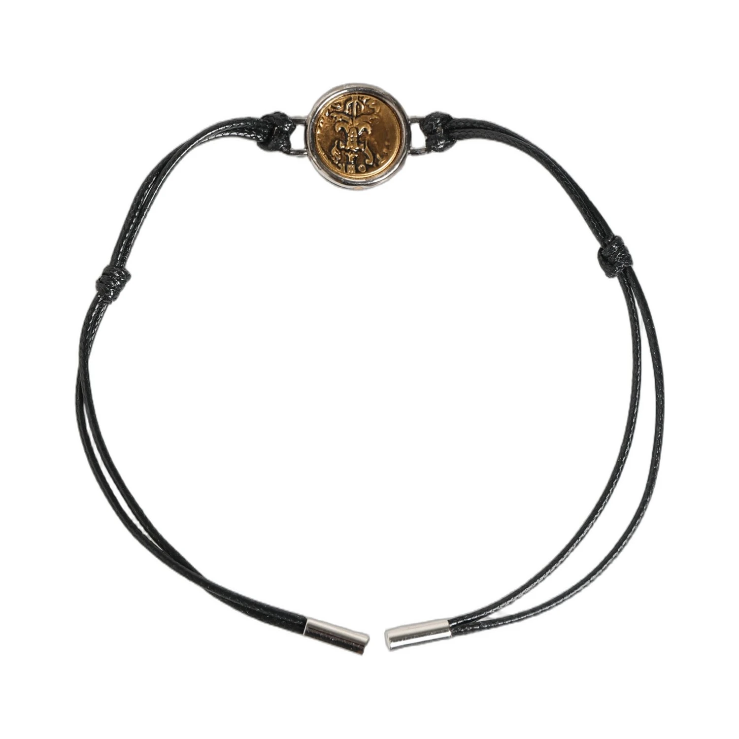 Black Polyester Cord Gold Tone Roman Coin Charm Bracelet