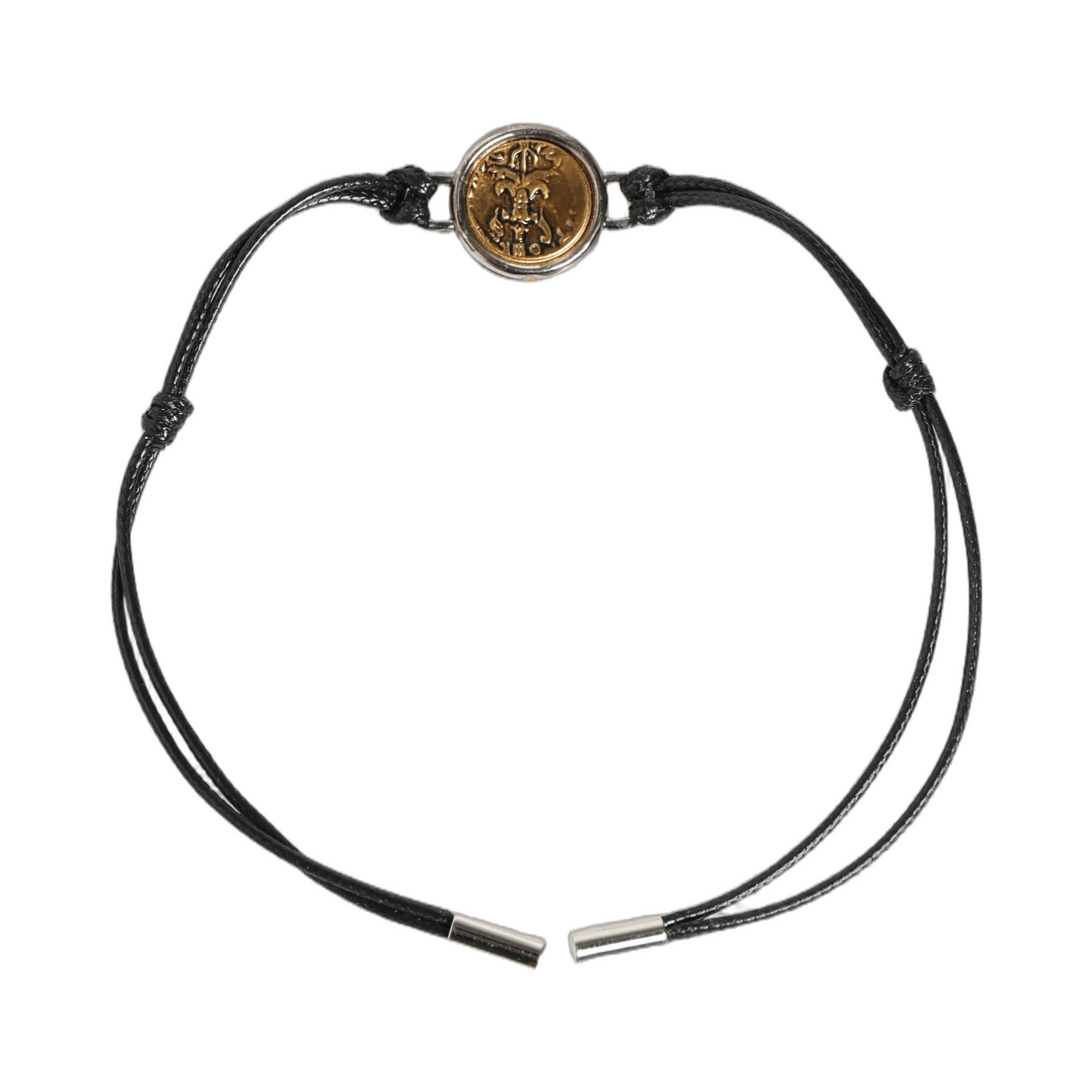 Black Polyester Cord Gold Tone Roman Coin Charm Bracelet