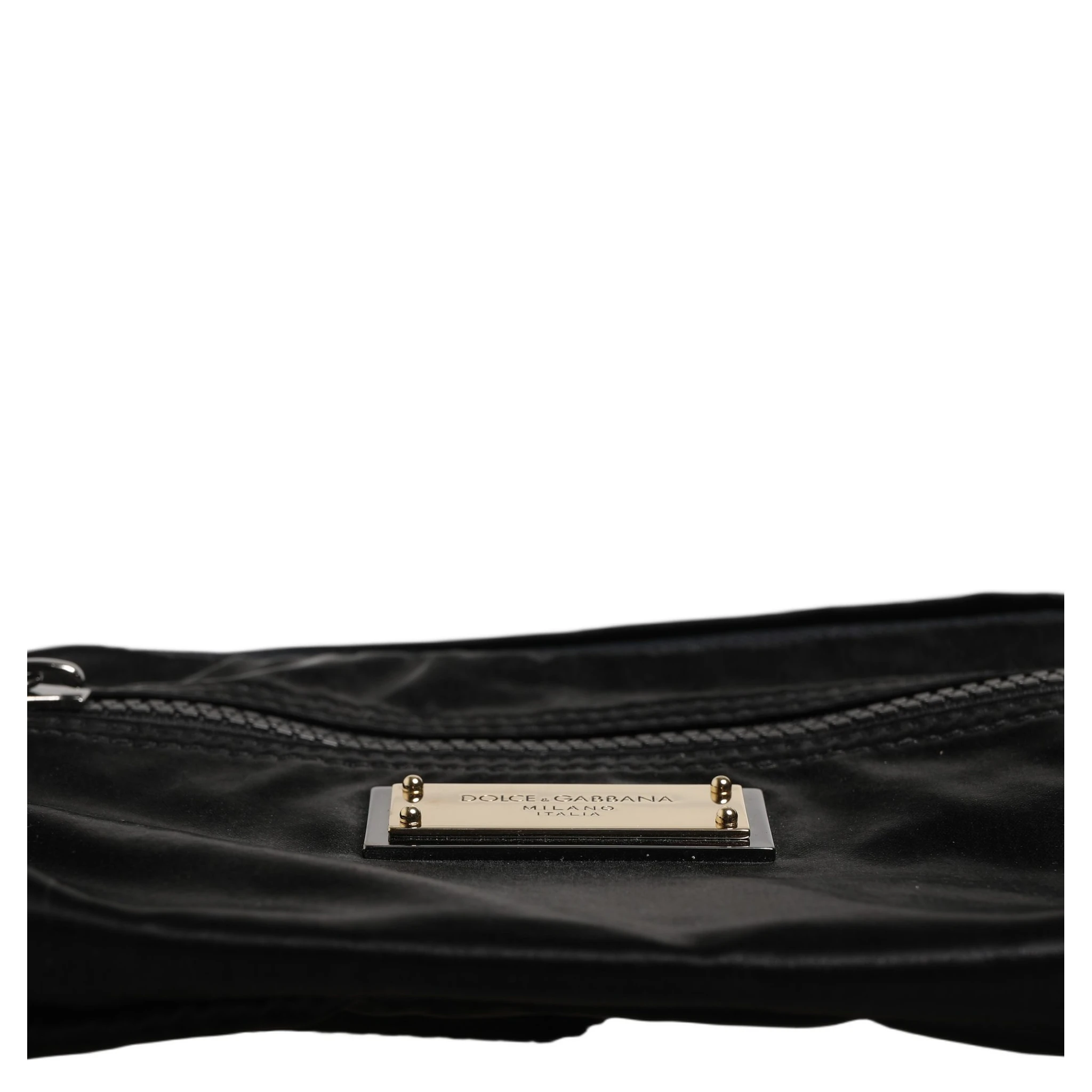 Black Nylon Brass Plate Bumbag Waist Fanny Pack Men Bag
