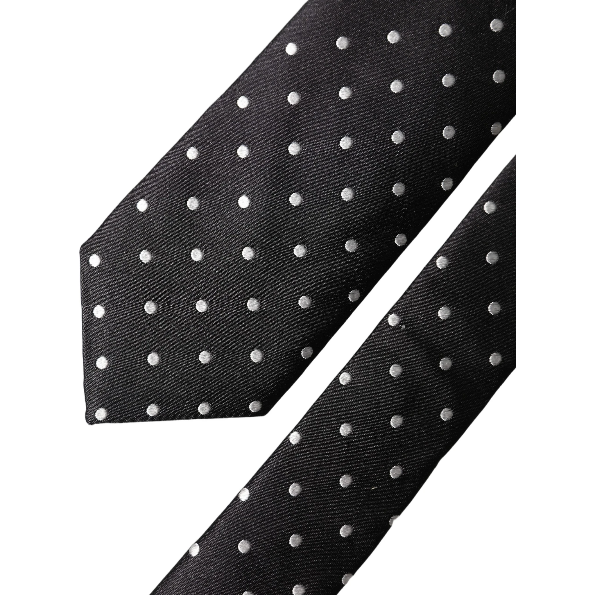 Black White Polka Dots Silk Adjustable Men Necktie Tie