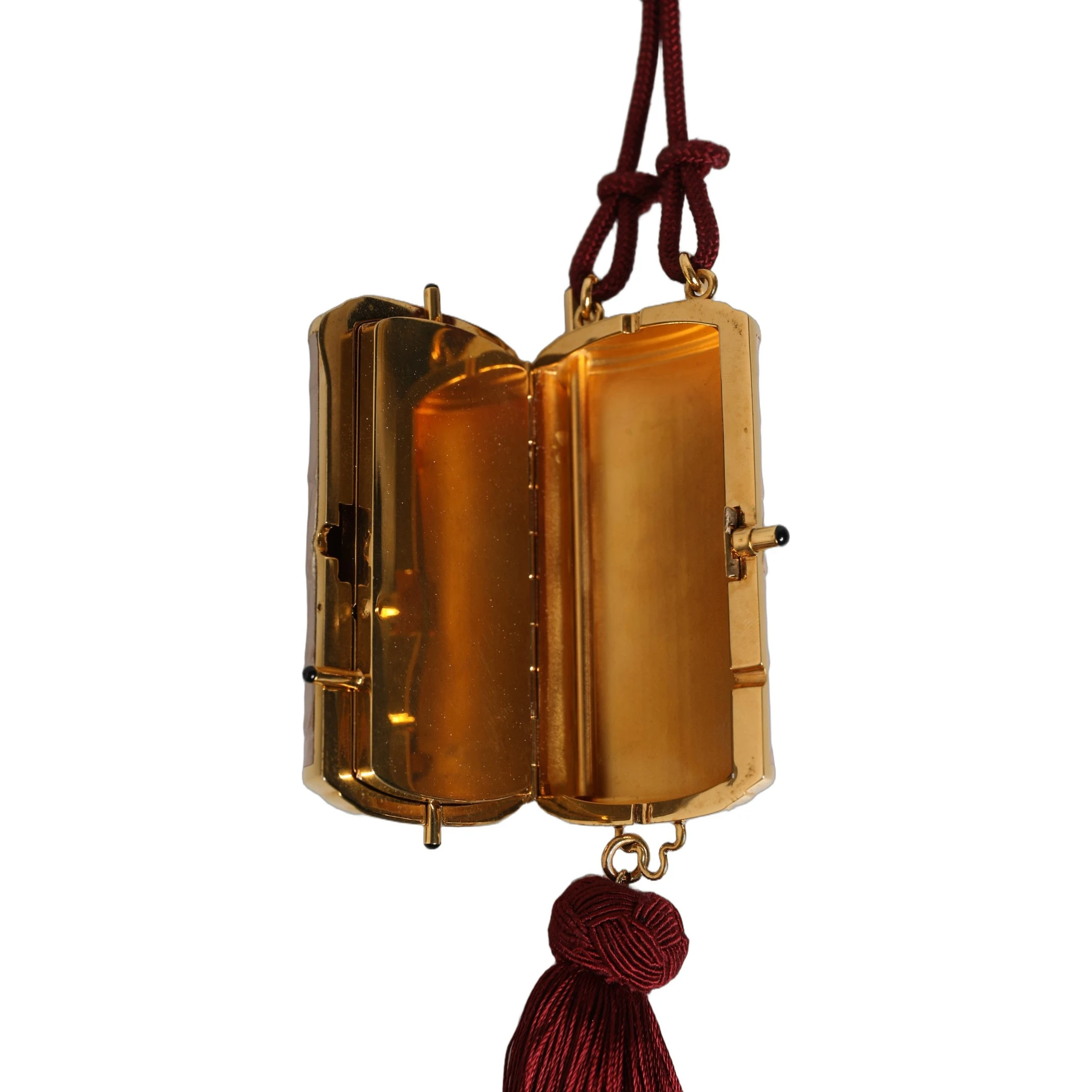 Pink Exotic Leather Mini Mirror Tassel Makeup Bag