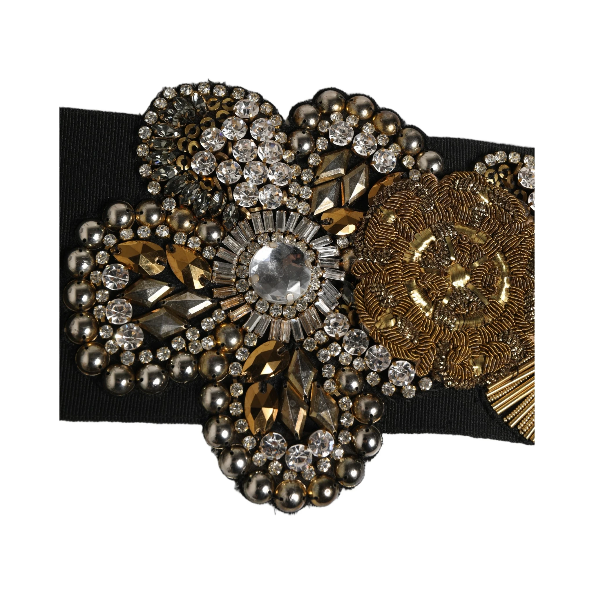Black Gold Tone Crystal Brass Flower Brooches Belt