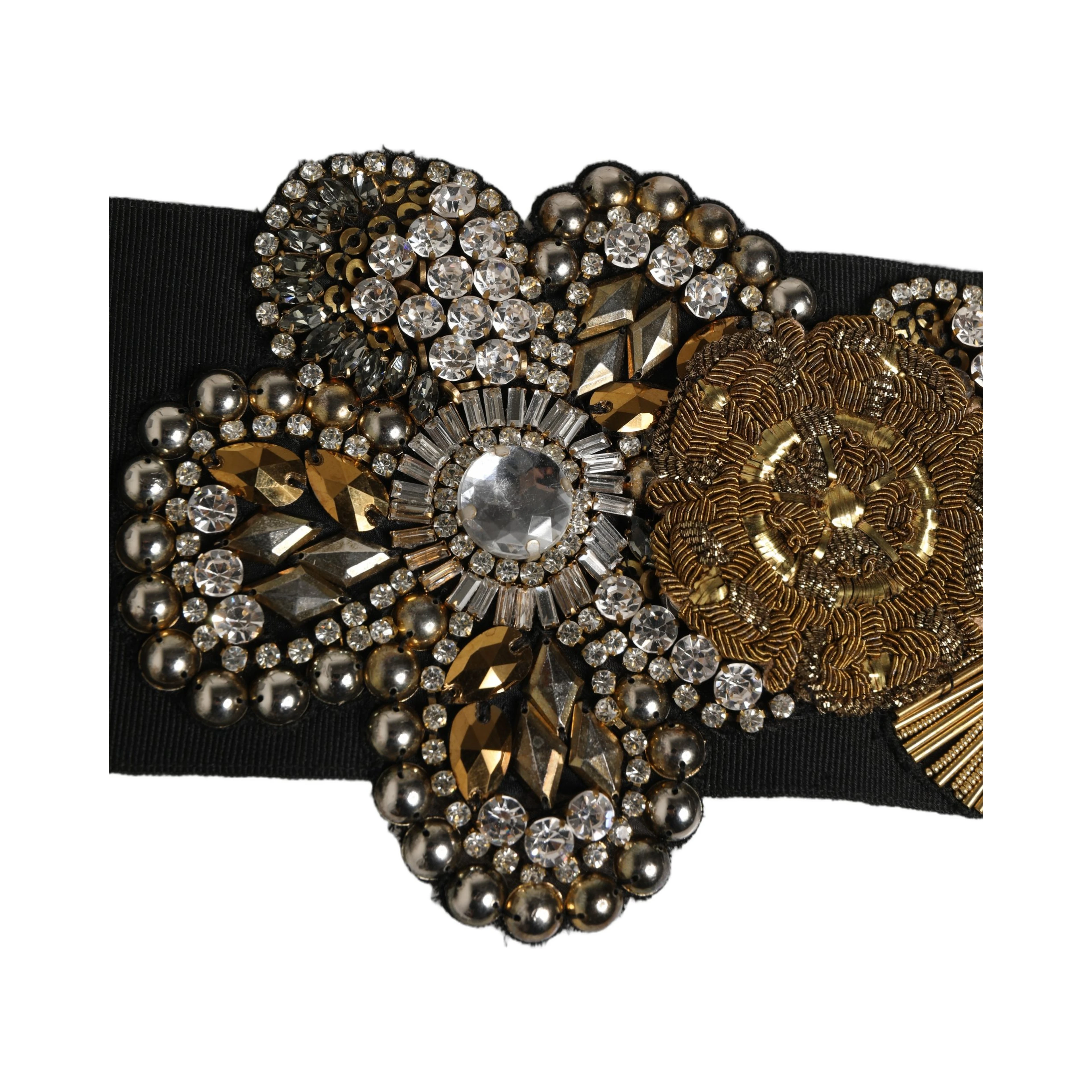 Black Gold Tone Crystal Brass Flower Brooches Belt
