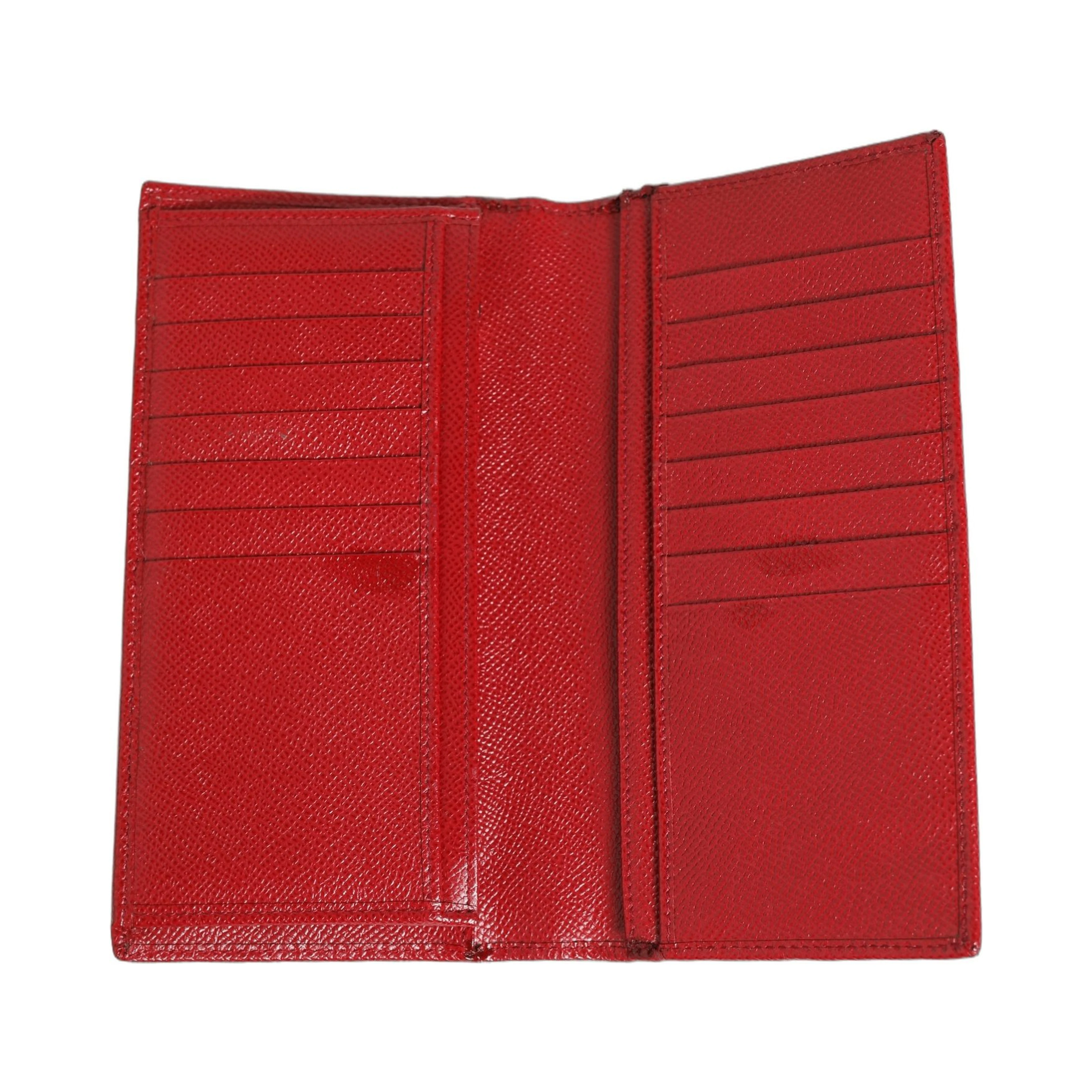 Red Dauphine Leather ID Men Card Holder Bifold Wallet