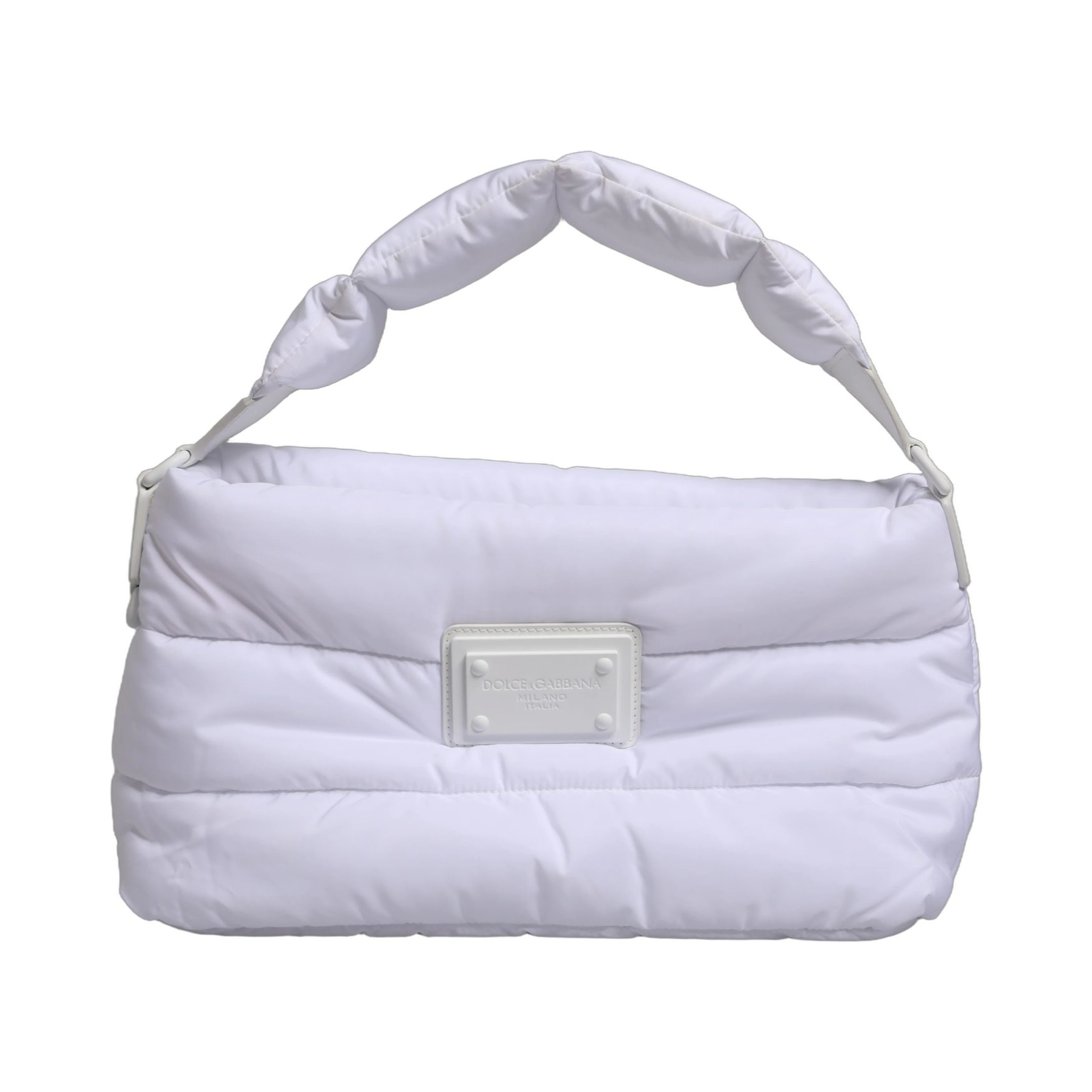 White Logo Plaque Polyester Quilted Shoulder Borse Bag