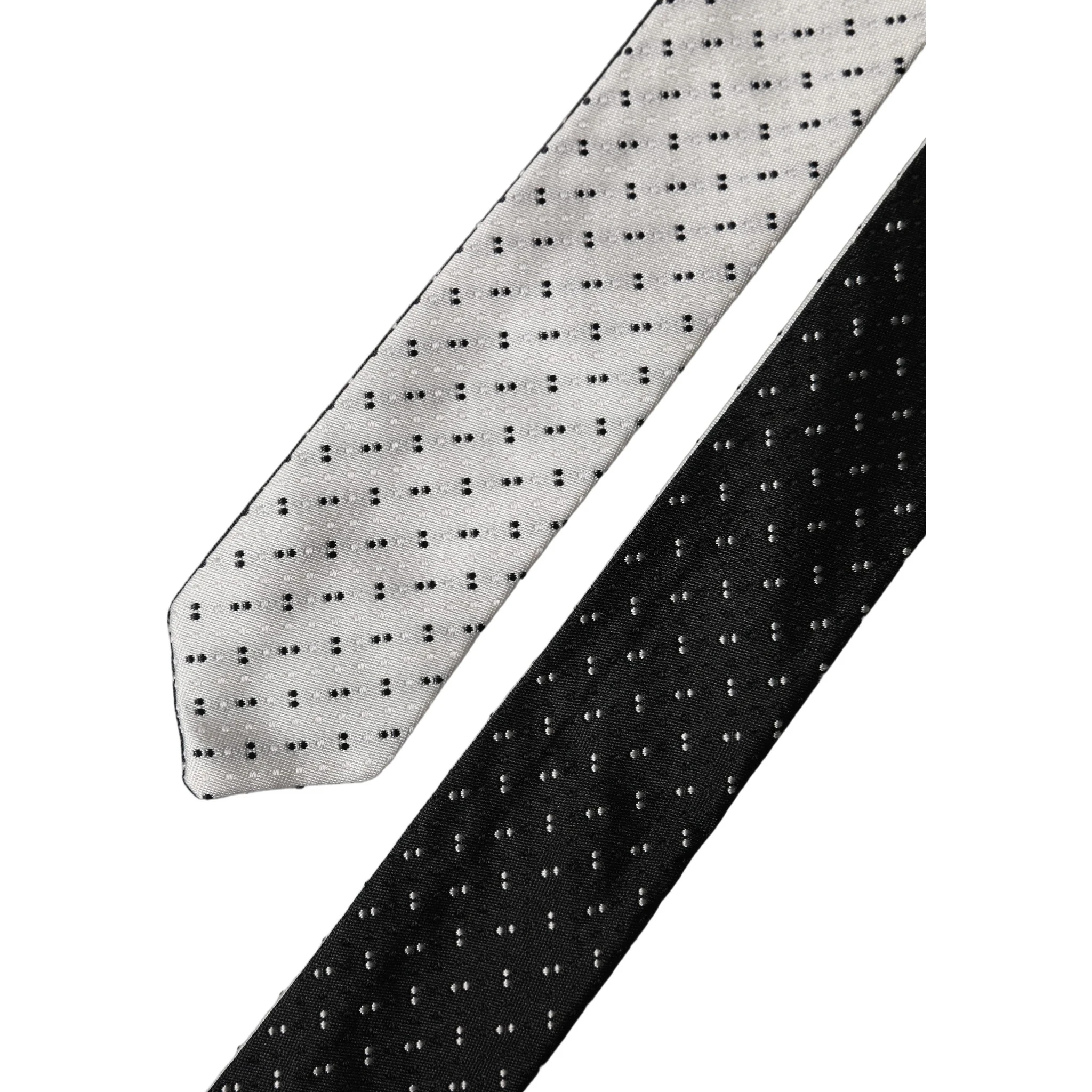 White Black Patterned Silk Adjustable Men Necktie Tie