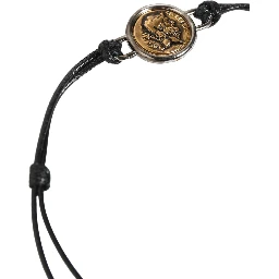 Black Polyester Cord Gold Tone Roman Coin Charm Bracelet