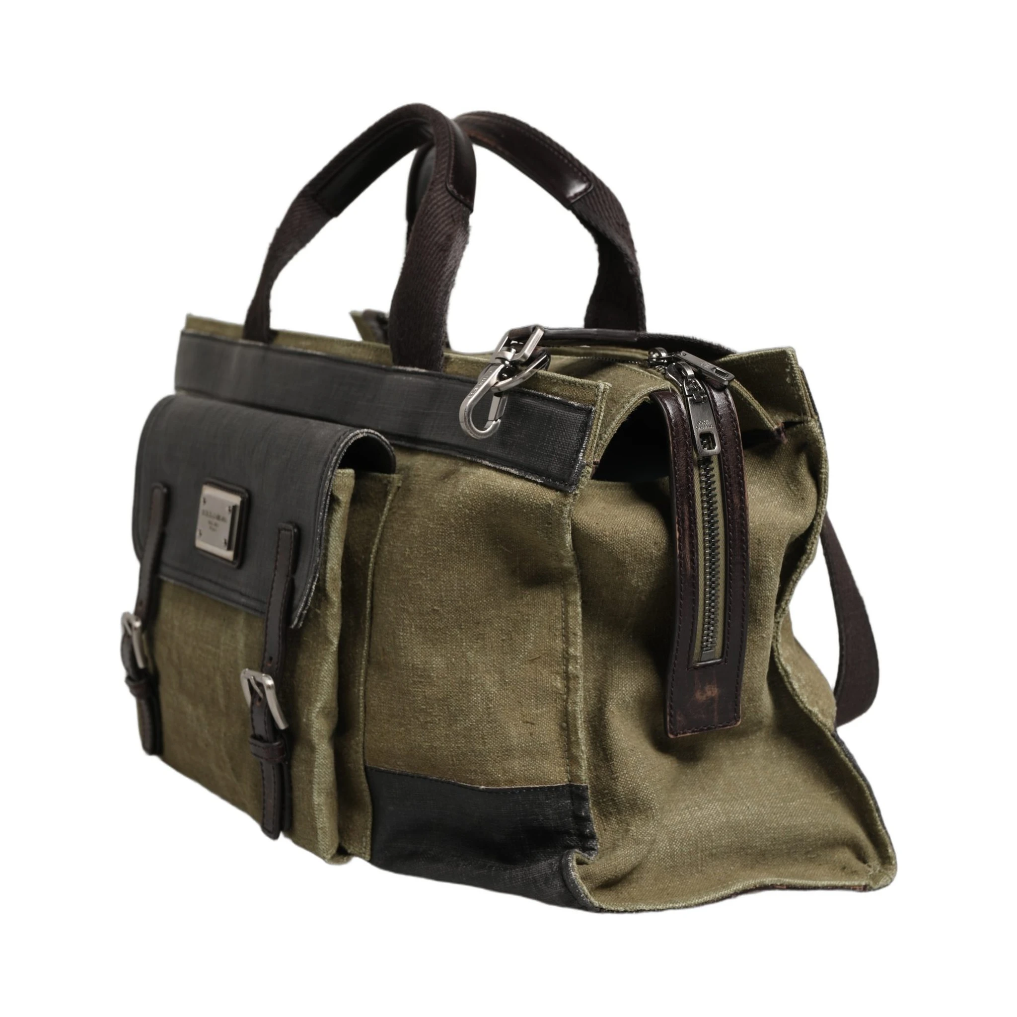 Military Green Two Tone Tote Duffel Shoulder Borse Bag