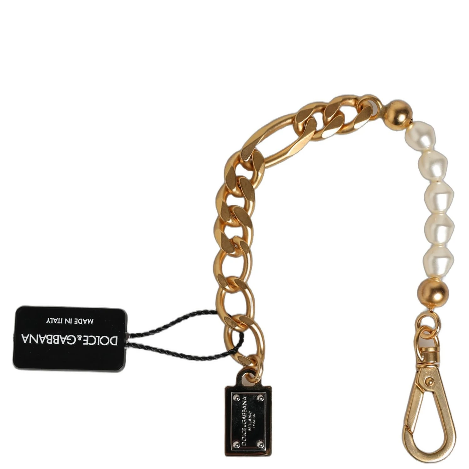 Gold Brass Pearl Embellished Chain Link Jewelry Bracelet