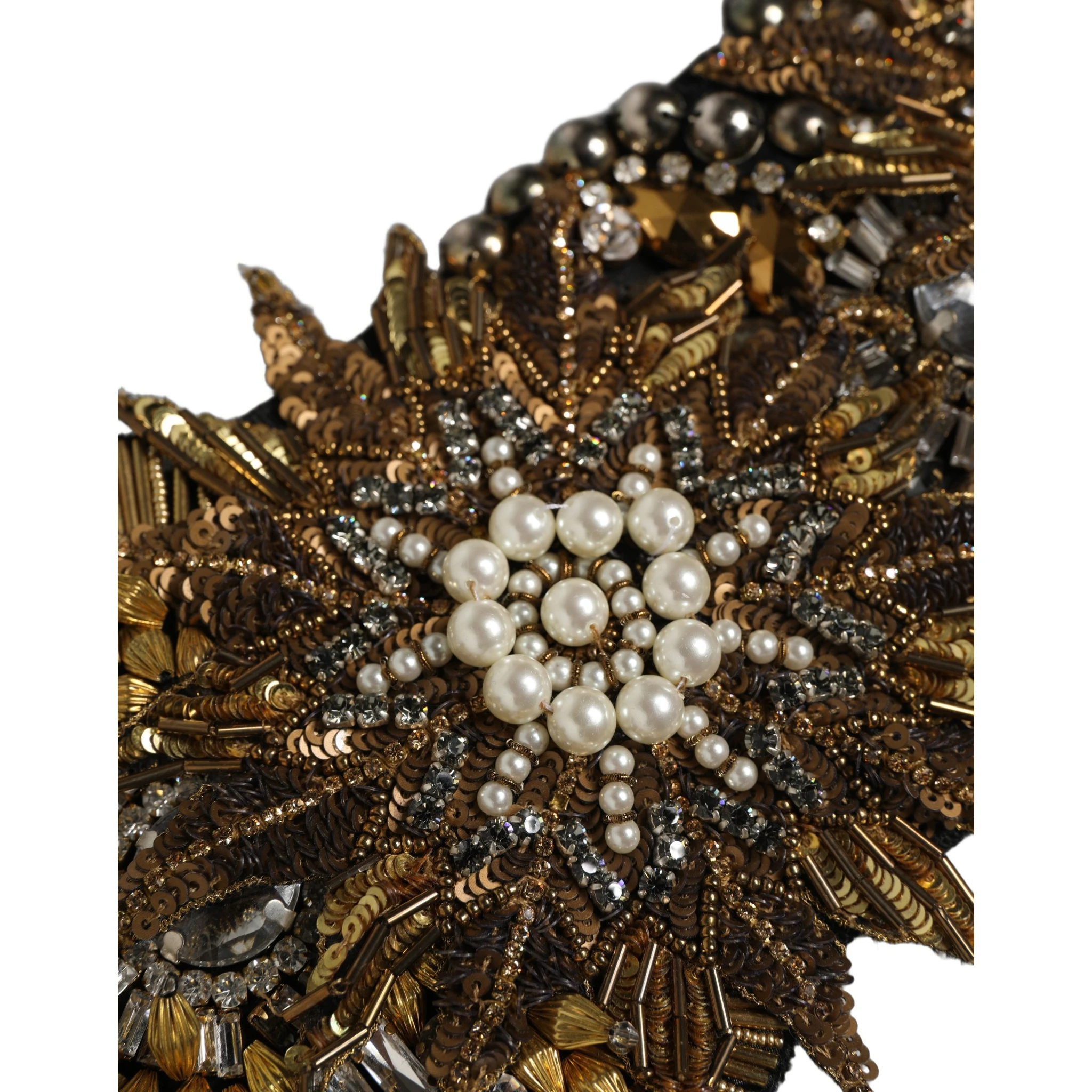 Black Gold Tone Crystal Brass Flower Brooches Belt