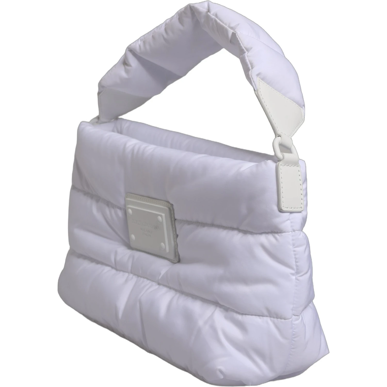 White Logo Plaque Polyester Quilted Shoulder Borse Bag