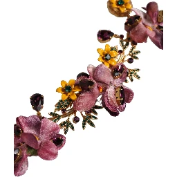 Gold Brass Mix Fiori Flowers Crystal Chain Necklace