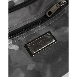 Black Nylon Brass Plate Camouflage Waist Fanny Pack Bag