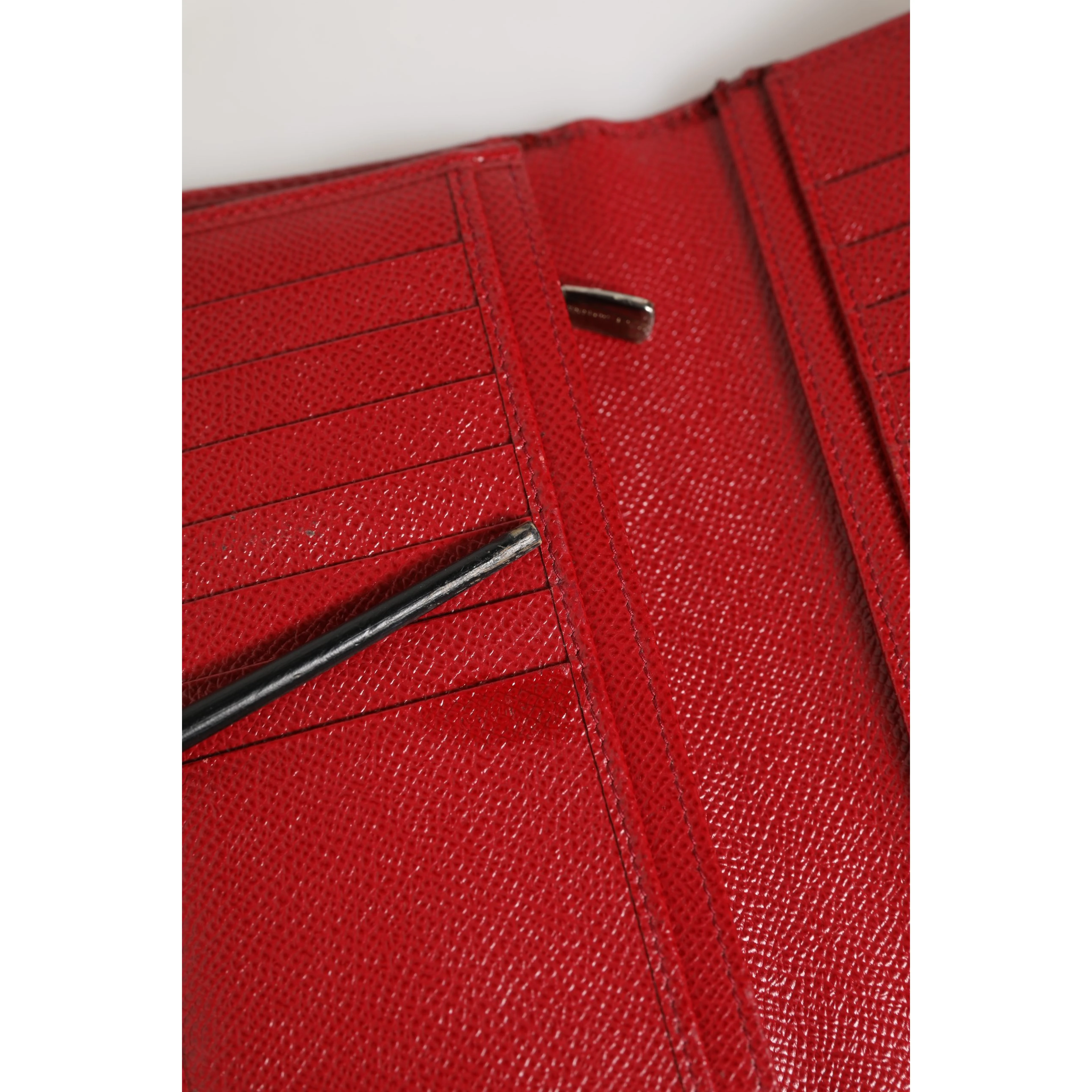Red Dauphine Leather ID Men Card Holder Bifold Wallet