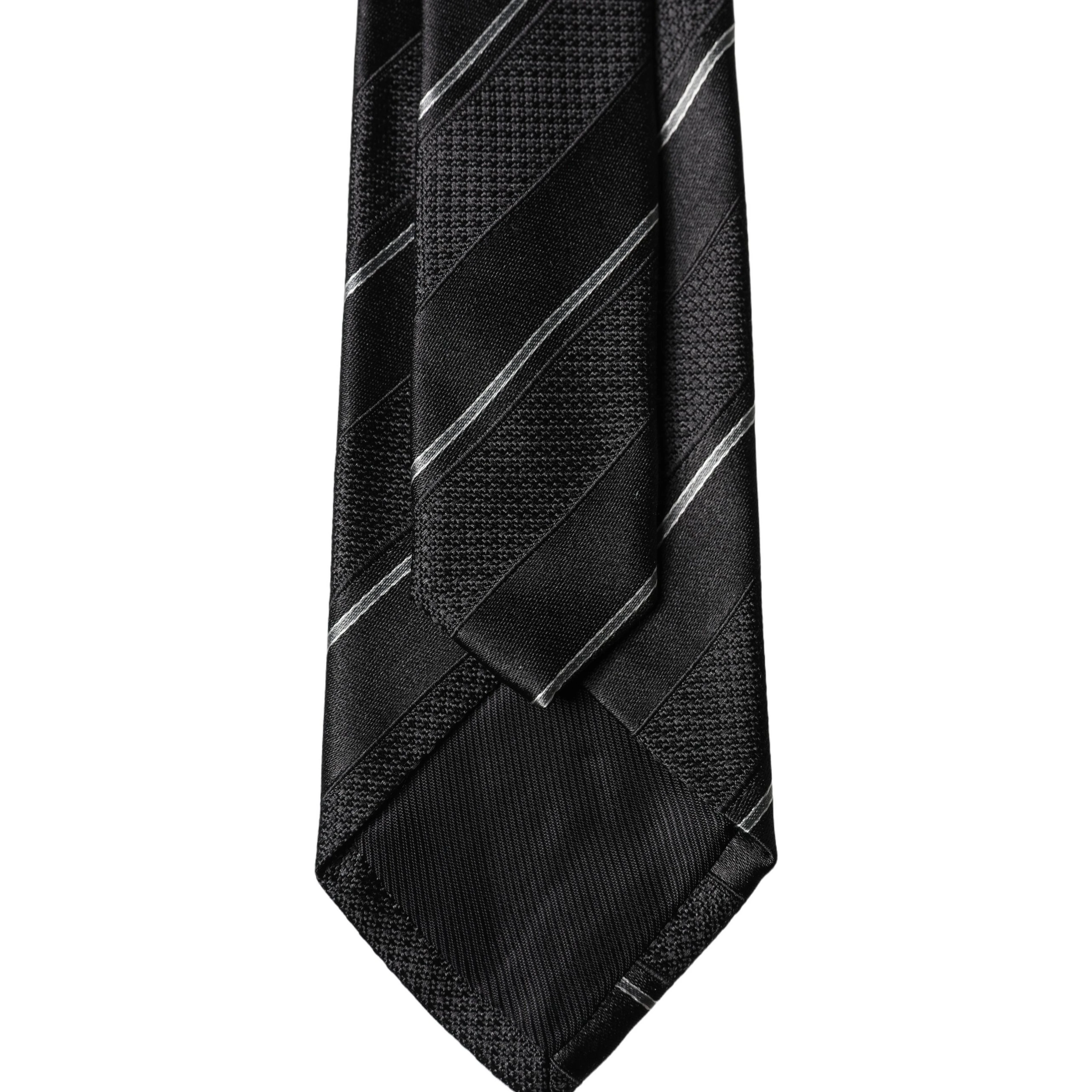Black White Stripes 100% Silk Adjustable Men Necktie Tie