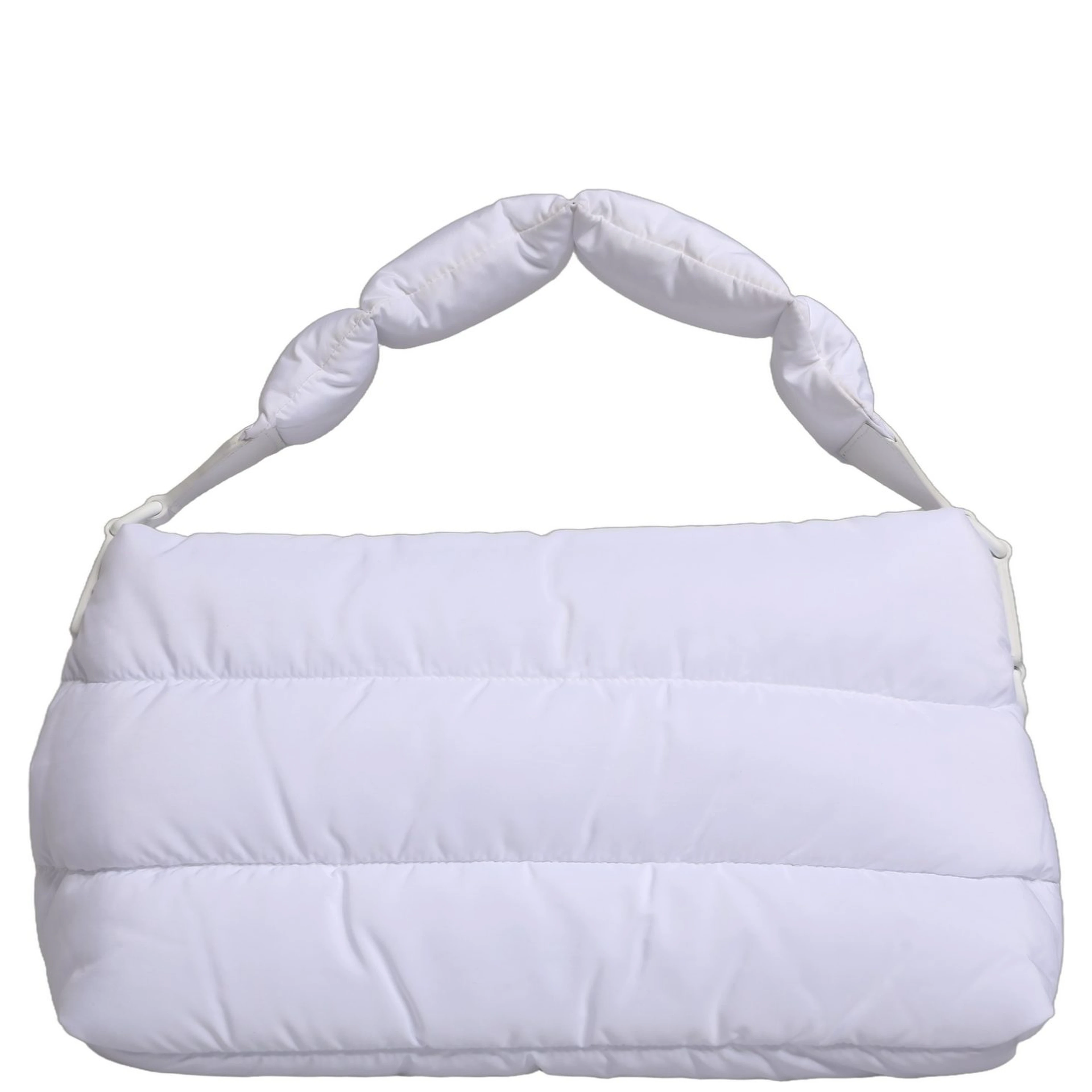White Logo Plaque Polyester Quilted Shoulder Borse Bag