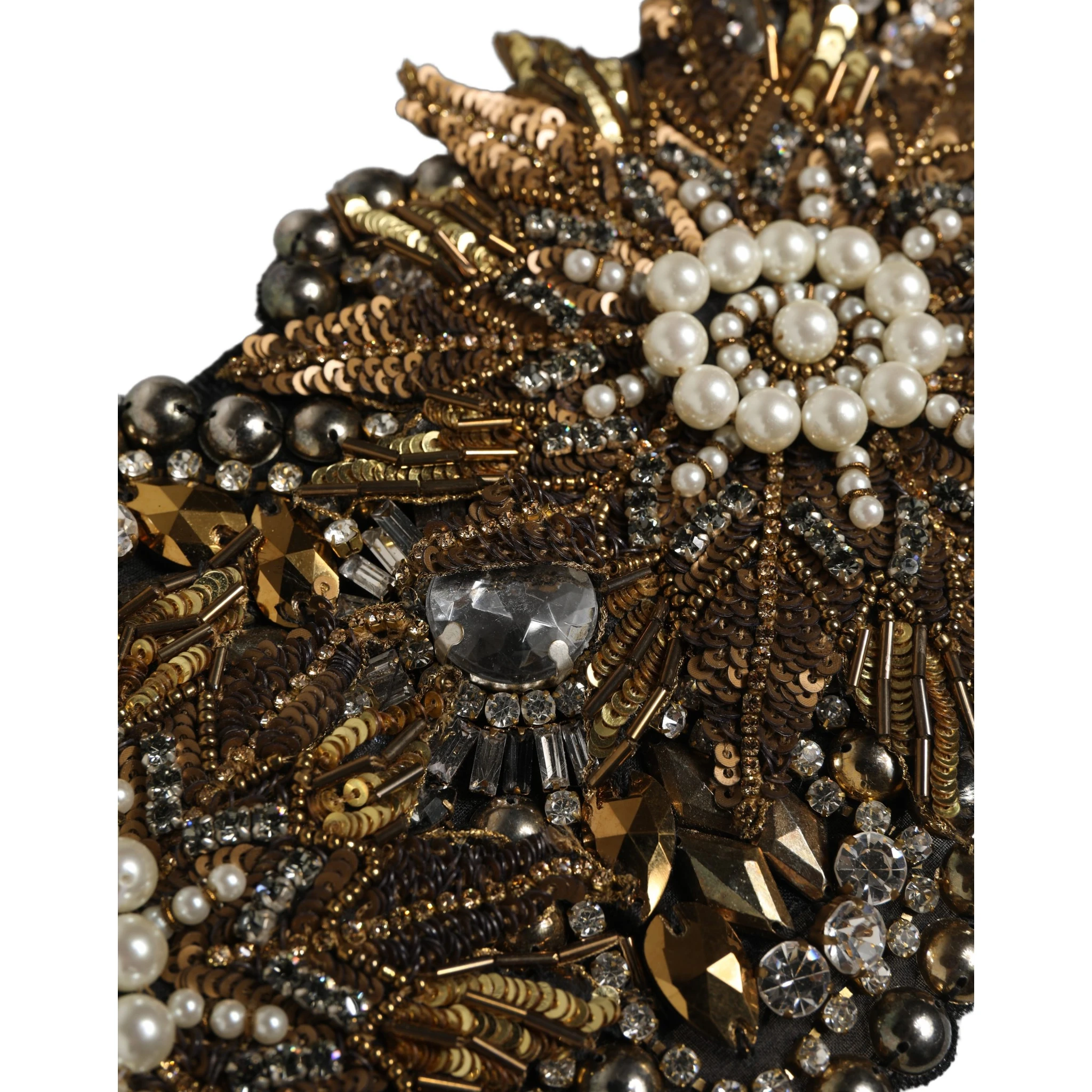 Black Gold Tone Crystal Brass Flower Brooches Belt