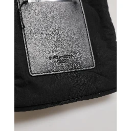 Black Nylon Rubberized Logo Print Crossbody Borse Bag