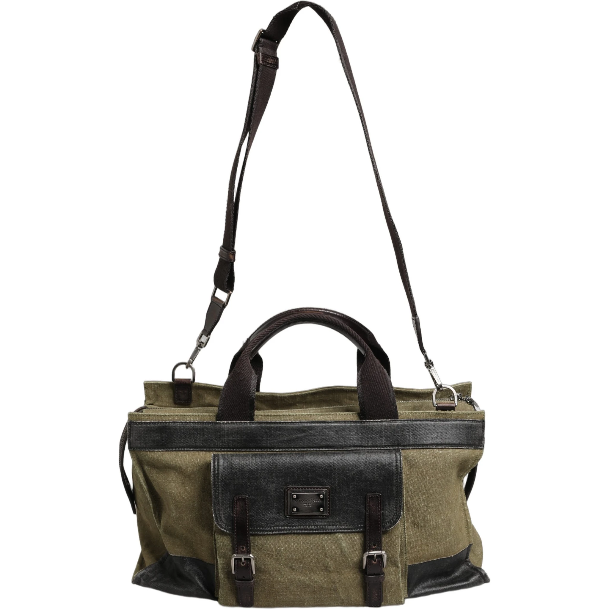 Military Green Two Tone Tote Duffel Shoulder Borse Bag