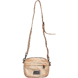 Beige Vintage Leather Logo Plaque Shoulder Borse Men Bag