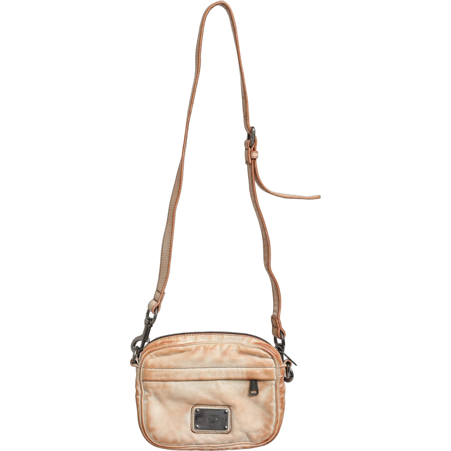 Beige Vintage Leather Logo Plaque Shoulder Borse Men Bag