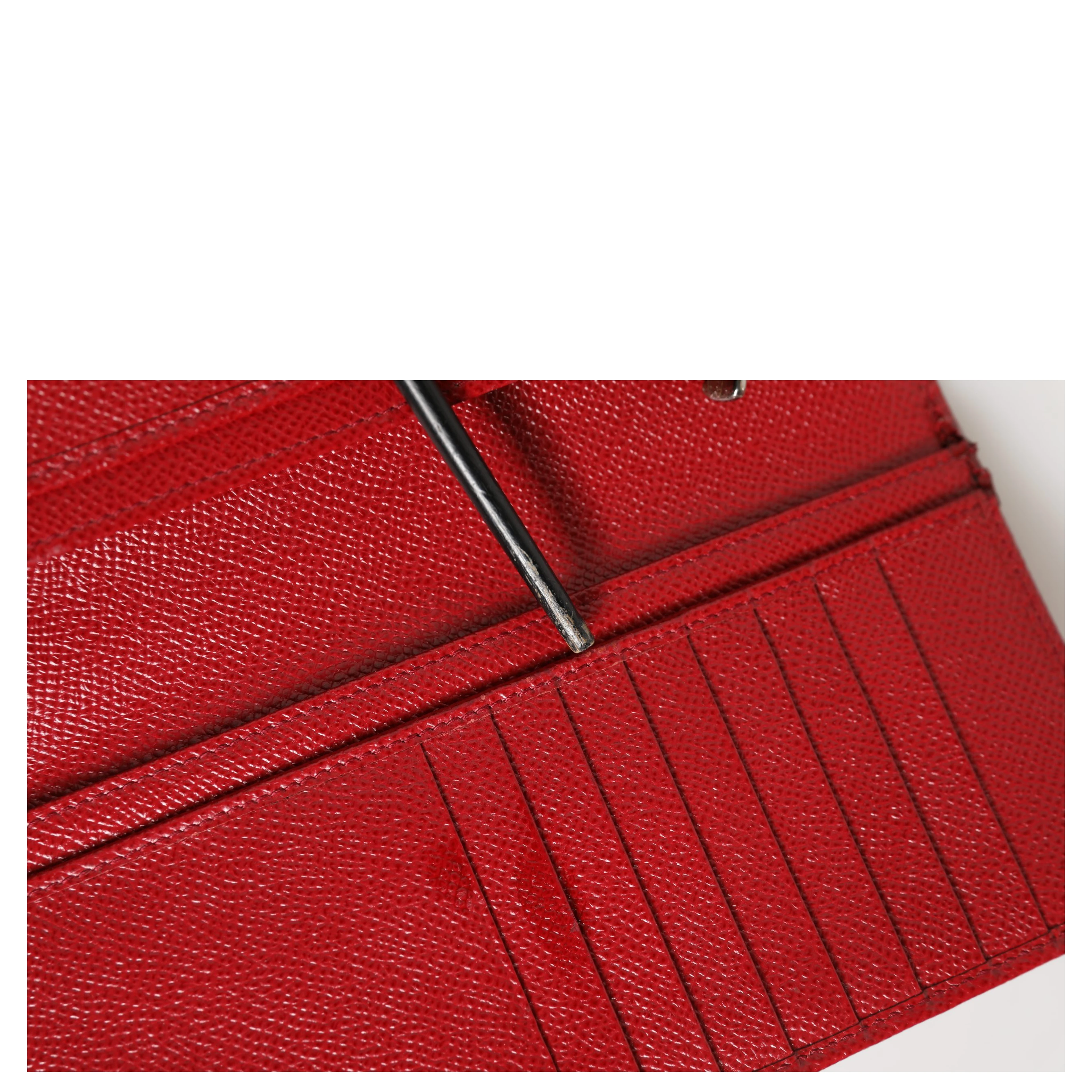 Red Dauphine Leather ID Men Card Holder Bifold Wallet