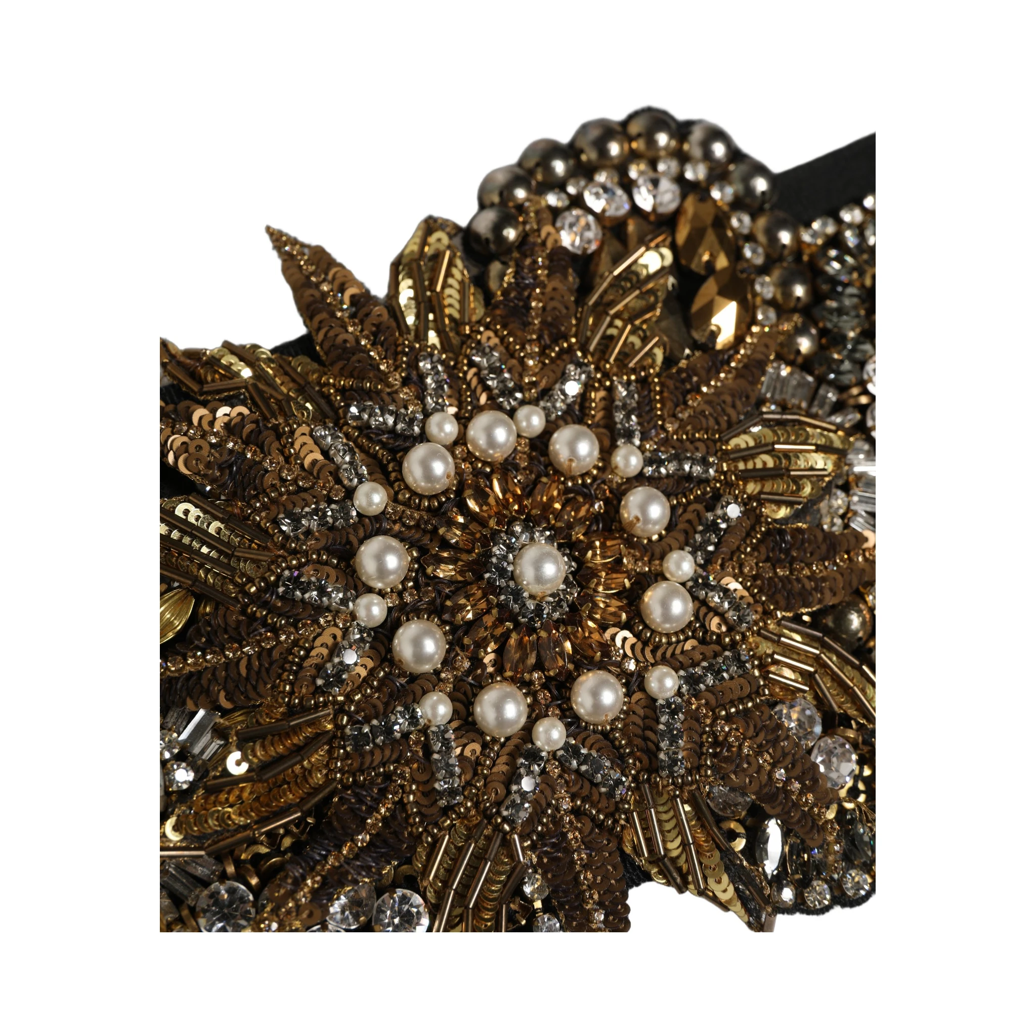 Black Gold Tone Crystal Brass Flower Brooches Belt