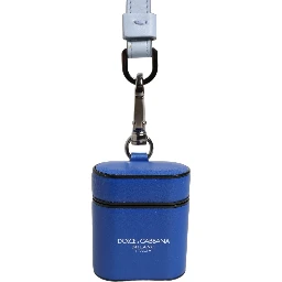 Case Blue Calf Leather Logo Flip Holder Strap Airpods