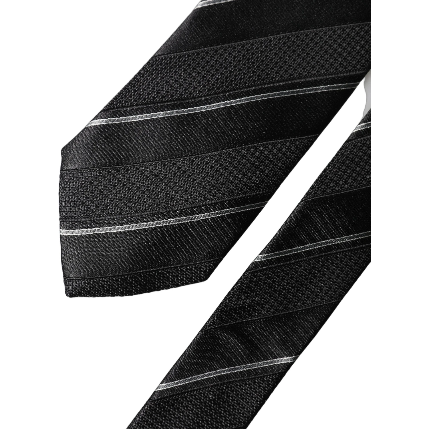 Black White Stripes 100% Silk Adjustable Men Necktie Tie