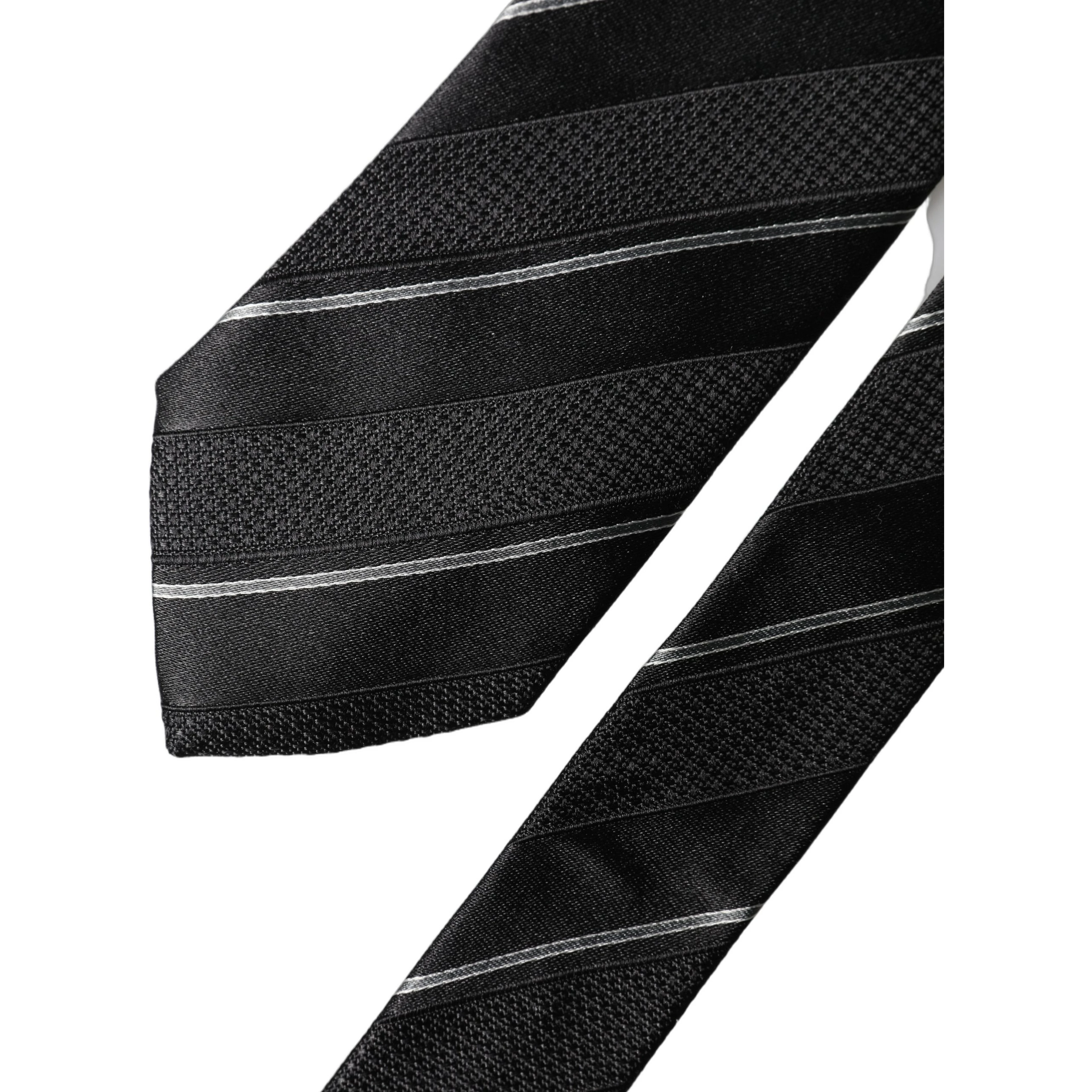 Black White Stripes 100% Silk Adjustable Men Necktie Tie