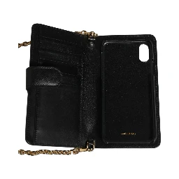 Case Flip Cover Black Calf Leather iPhone X - XS Phone