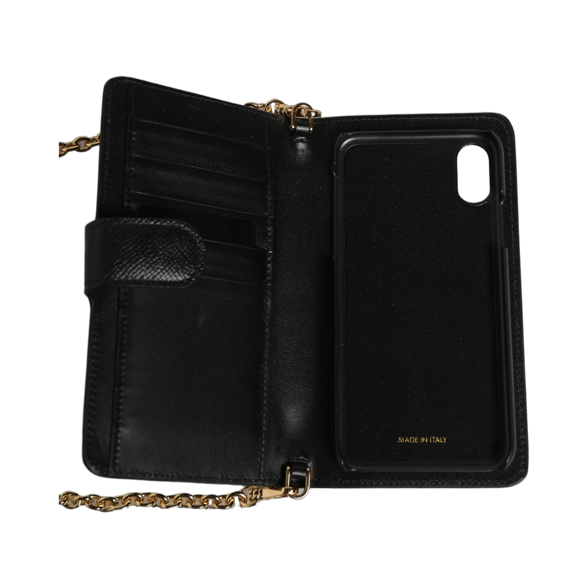 Case Flip Cover Black Calf Leather iPhone X - XS Phone