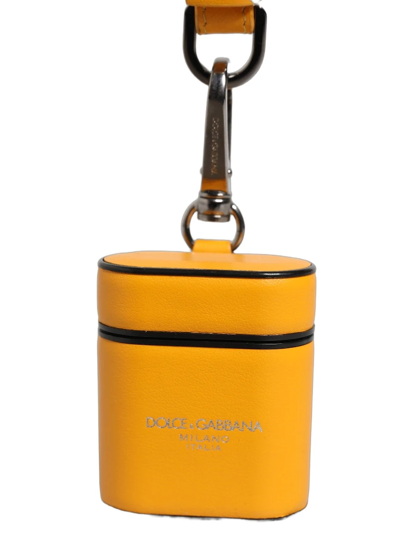 Case Yellow Calf Leather Logo Flip Holder Strap Airpods