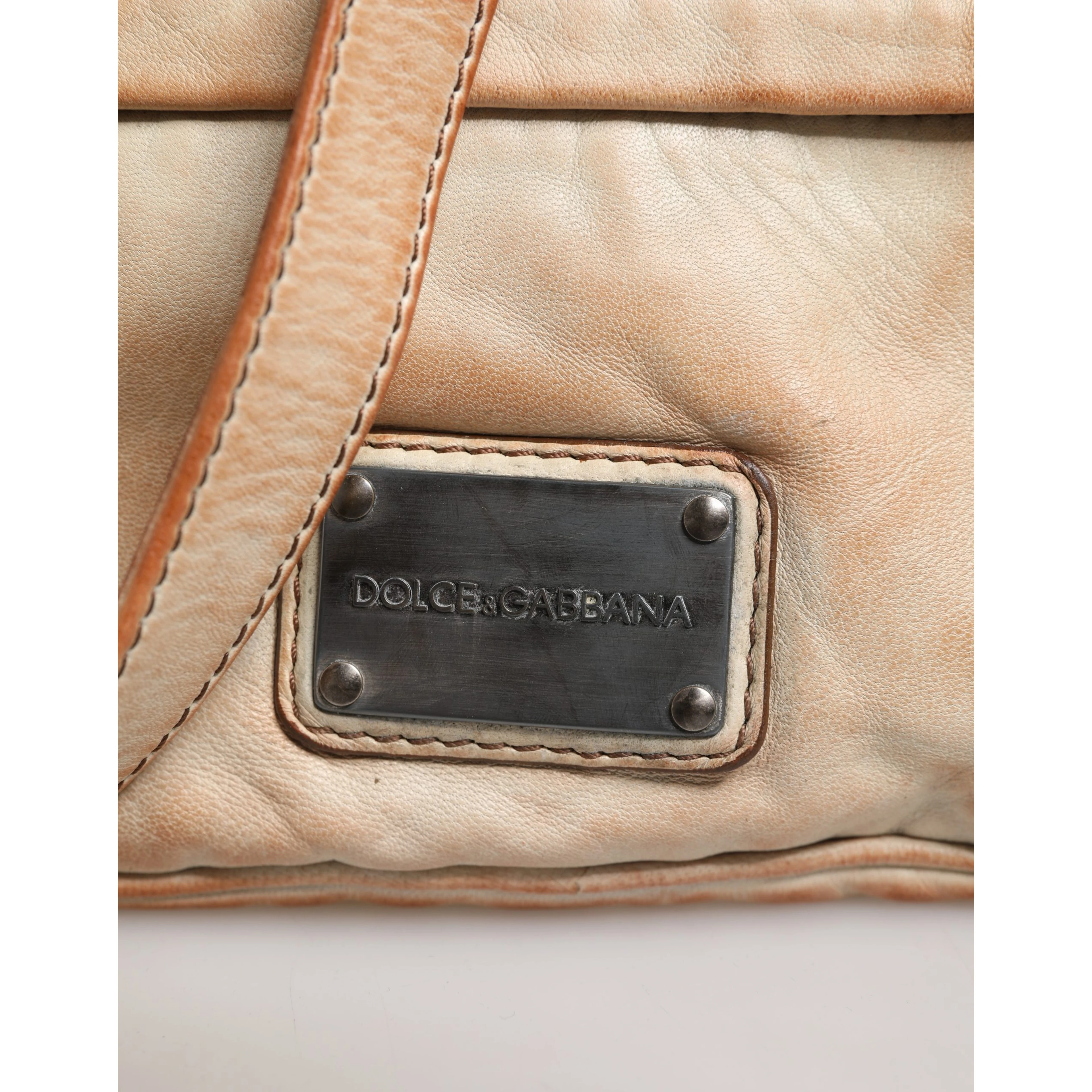 Beige Vintage Leather Logo Plaque Shoulder Borse Men Bag