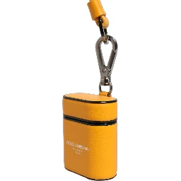 Case Yellow Calf Leather Logo Flip Holder Strap Airpods
