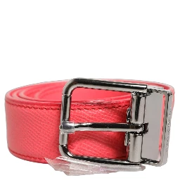 Pink Lambskin Leather Silver Metal Buckle Belt