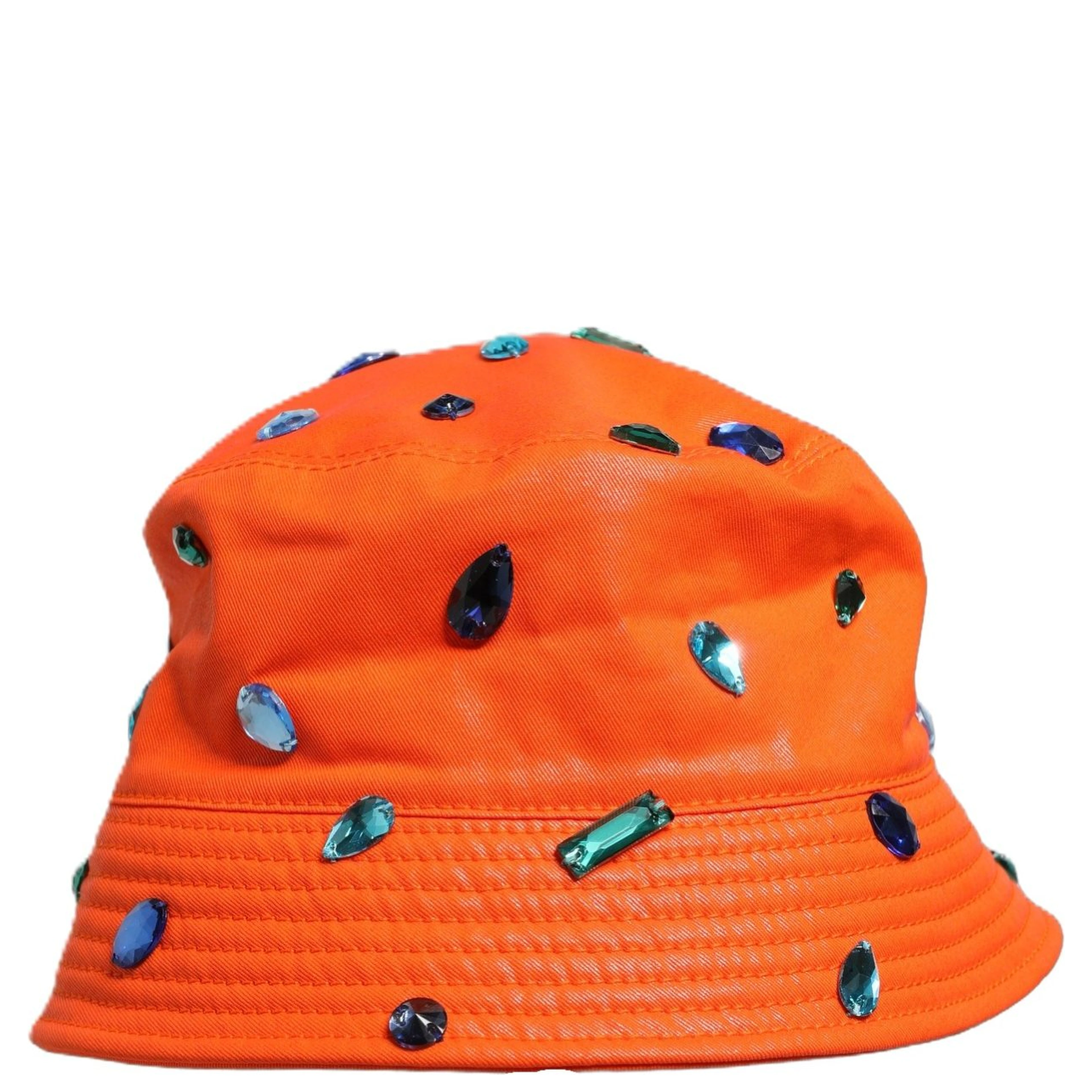Orange Crystal Embellished Bucket Fisherman Cap Hat