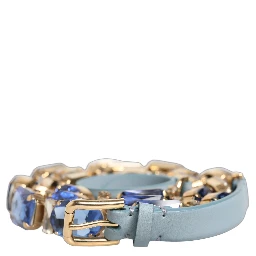 Blue Leather Crystal Chain Embellished Belt
