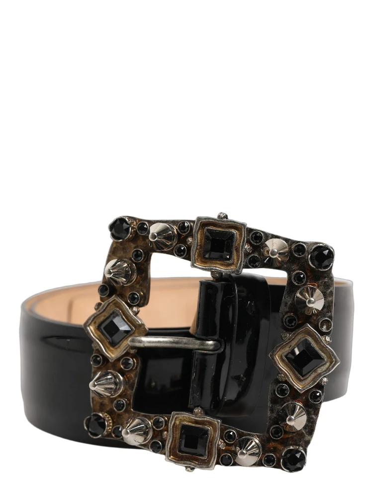 Black Leather Crystal Metal Buckle Belt alternative