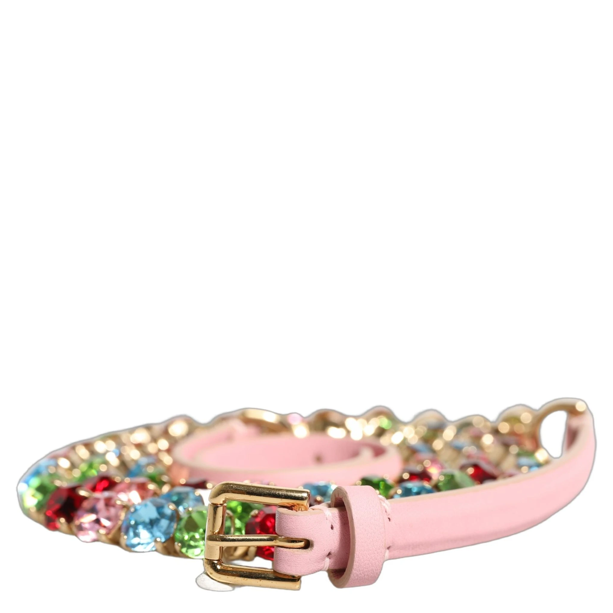 Pink Leather Crystal Chain Embellished Belt