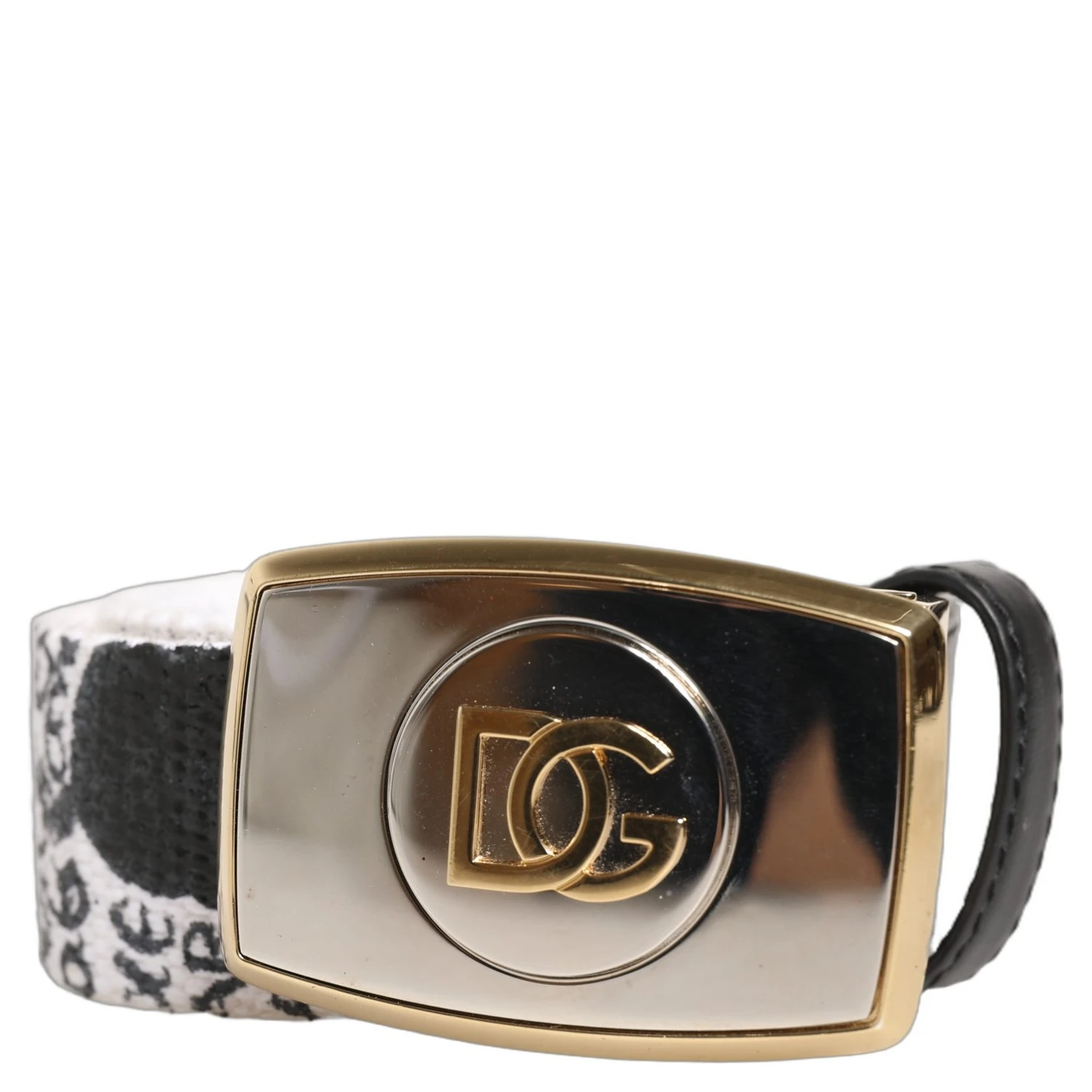 White Graffiti Print Gold Metal Buckle Belt