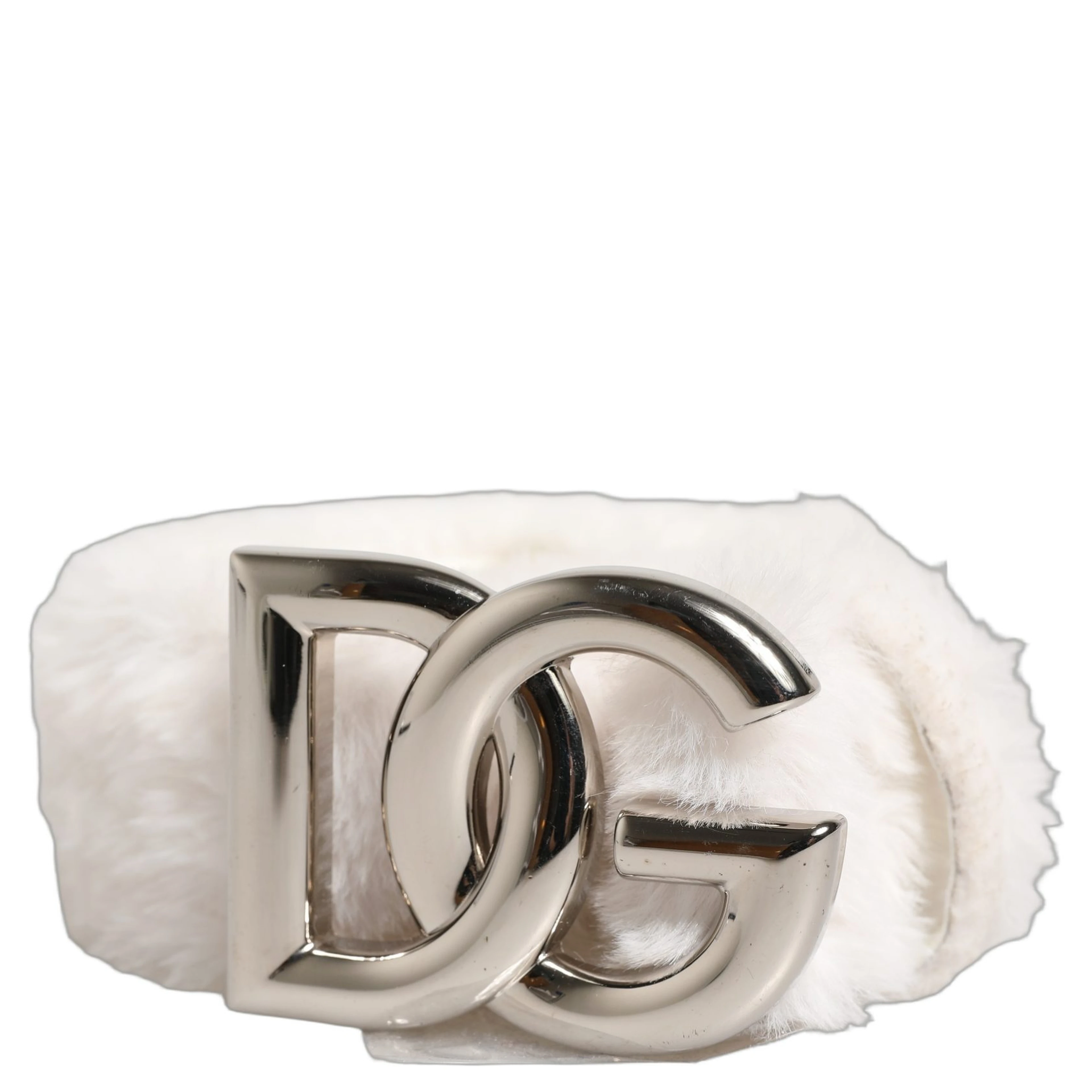 White Fleece Silver DG Logo Metal Buckle Belt