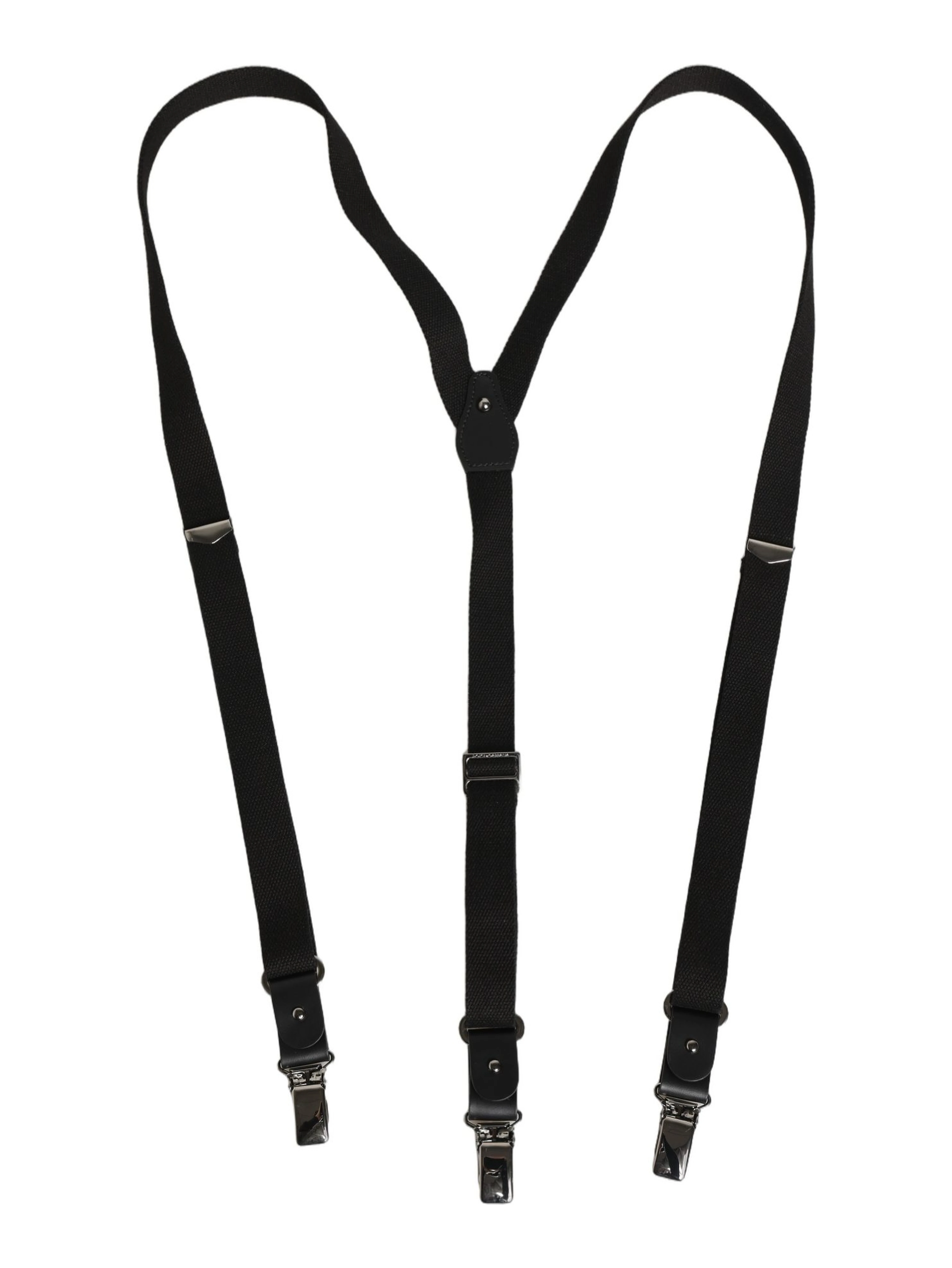 Black Cotton Leather Elastic Y-back Metal Clips Suspender